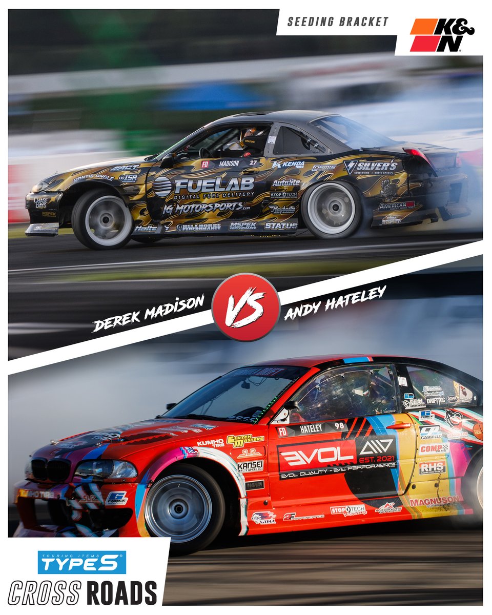 FormulaDrift's tweet photo. A spot in the Top 32 is on the line! ‍💨

Derek Madison &amp; Andy Hateley will battle it out in St. Louis in the @KNFilters Seeding 16 on July 18th.

#FormulaD #FormulaDRIFT #FDSTL https://t.co/1T3YmSrWFf