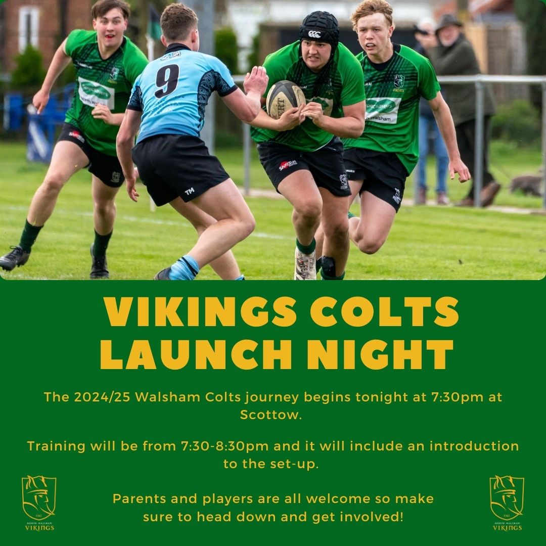 Come and find out about the awesome Colts set up at North Walsham Rugby Club. Parents and players welcome. Training session at 7.30 to 8.30 tonight. Take the next steps on your rugby journey!
#colts #coltsrugby #rugby #vikings #greenandblack #NorthWalsham