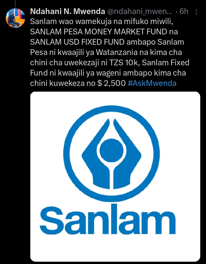 MaGoDanford's tweet photo. Ielewe SANLAM mfuko mpya sokoni.
Baada ya UTTAMIS,FAIDA FUND,TIMIZA FUND sasa tutakuwa na SANLAM.👇👇

ngoja tuendelee kuchimba zaidi tuone return yao itakuwa asilimia ngapi kwa mwaka.

hii inaleta ushindani mzuri soko la uwekezaji pamoja.

tuendelee kuwekeza ndugu. https://t.co/x0mDQq96wh