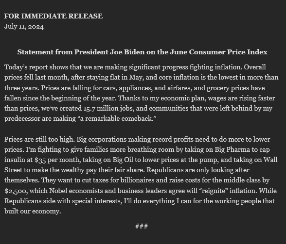 HerbieZiskend46's tweet photo. STATEMENT - @POTUS on the "Significant Progress" fighting inflation. https://t.co/Mpvwm0FPzP