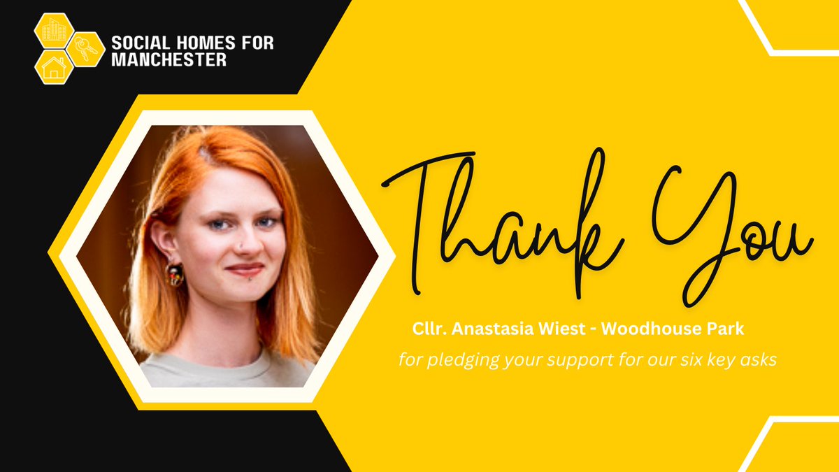 Social Homes for Manchester Coalition (@socialhomes4mcr) on Twitter photo Thank you to Cllr. <a href="/AnastasiaWiest/">Anastasia Wiest</a> (Woodhouse Park) for pledging support for our six key asks. Has your local councillor pledged their support? Check the full pledge list, and if they haven't, please write to them! socialhomes4mcr.org.uk/councillor-ple… Thank you to Cllr. <a href="/AnastasiaWiest/">Anastasia Wiest</a> (Woodhouse Park) for pledging support for our six key asks. Has your local councillor pledged their support? Check the full pledge list, and if they haven't, please write to them! socialhomes4mcr.org.uk/councillor-ple…
