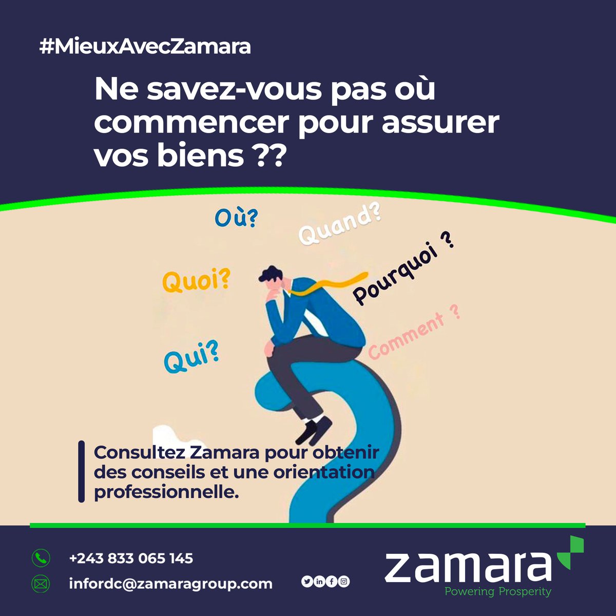 ZamaraAssurRdc's tweet photo. Ne savez-vous pas où commencer pour assurer vos biens? 
Consulter Zamara pour obtenir des conseils et une orientation professionnelle.
Vous pouvez nous joindre en écrivant à l’adresse : 
✉️ infordc@zamaragroup.com

MOu sur whatssap 📞 +243833065145

#ZamaraAssurRDC  #Assurances https://t.co/guWXZJJwCH
