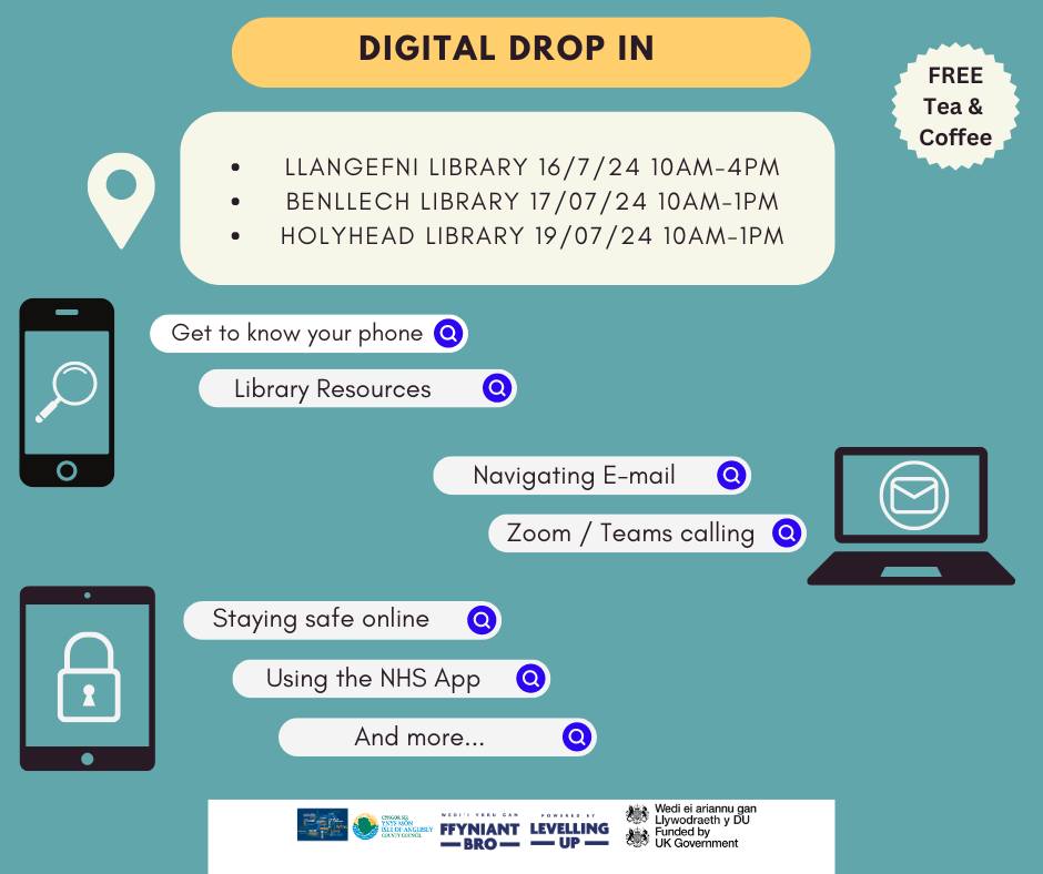 hive_valley's tweet photo. Anglesey Libraries will be hosting a number of digital drop in sessions this July. These are aimed at helping people become more confident with various devices, websites and apps. For more information, contact the Anglesey Libraries now! #DigitalAwareness #DigitalDropIn

@RAFHIVE https://t.co/dMHlvG9Y25