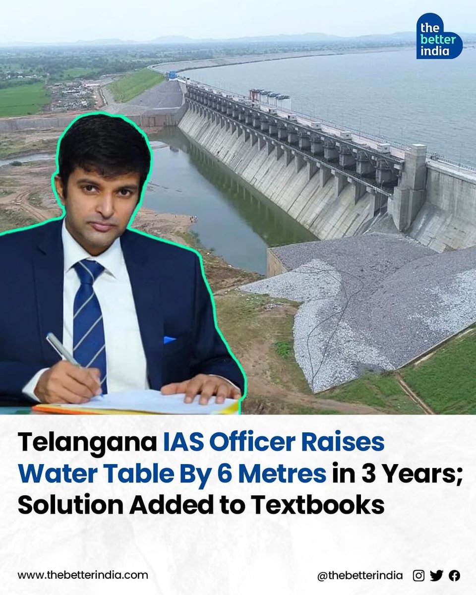 thebetterindia's tweet photo. A district collector from Telangana has achieved the unthinkable by raising groundwater levels by a staggering six metres!

India’s water woes are no secret. Dwindling groundwater threatens farms, industries, and even basic needs like drinking water. https://t.co/pOiaIDvdZa