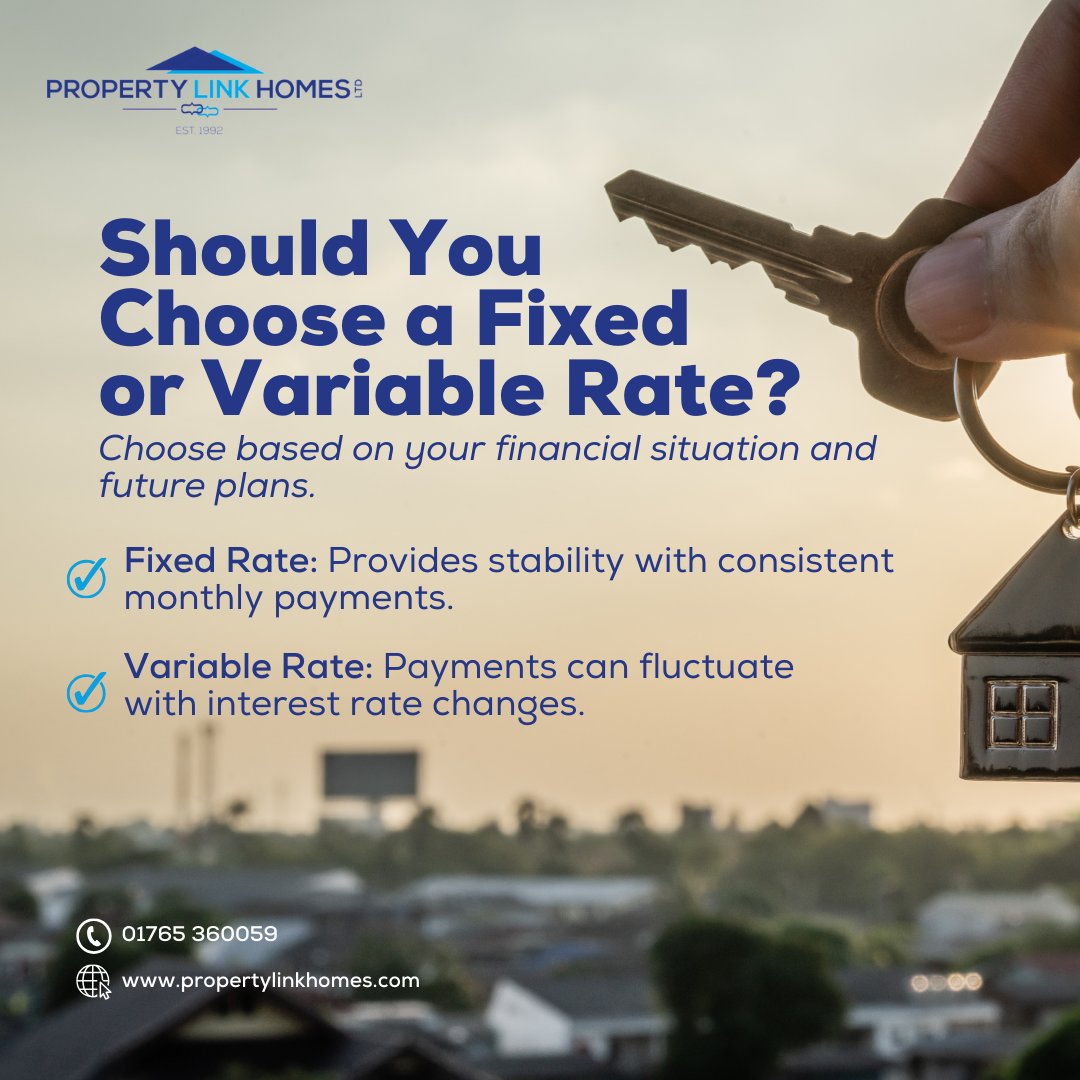 Navigating mortgage rates? Consider stability with a fixed rate or flexibility with a variable rate. Your choice depends on your financial goals and plans ahead. 🏠 #PropertyLinkHomes #YourPropertyPals