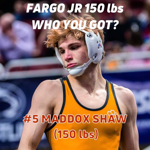 FloWrestling's tweet photo. The Fargo Junior 150 lbs bracket is loaded! Who’s taking home the stop sign? Are you taking one of the top ranked guys or someone else?

Ranked wrestlers for every weight can be found at https://t.co/t31089PkFa

📸 @Tony_Rotundo https://t.co/d8yauaR3C4