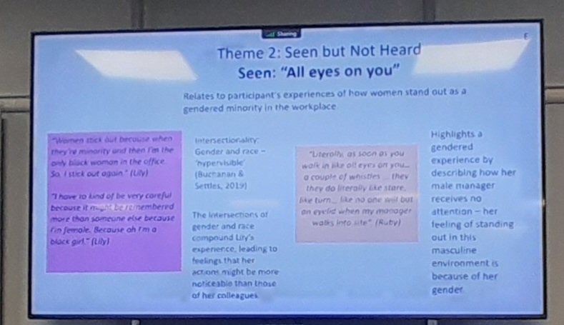 Ella Armstrong-Barker &amp; Ben Partridge presenting at #POWES2024: 'About 15% of construction workers are women. The leaky pipeline and gendered labyrinth metaphors are apt'.