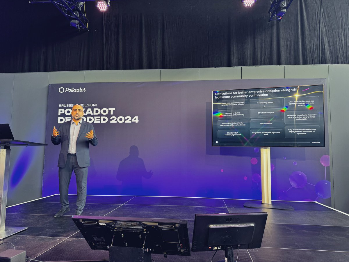 XEnergyWeb's tweet photo. Tune in now to see our own CTO, Mani Hagh Sefat, presenting how Energy Web X works at the ecosystem stage at @PolkadotDecoded 🟣🔵 https://t.co/kuai2U0Gle