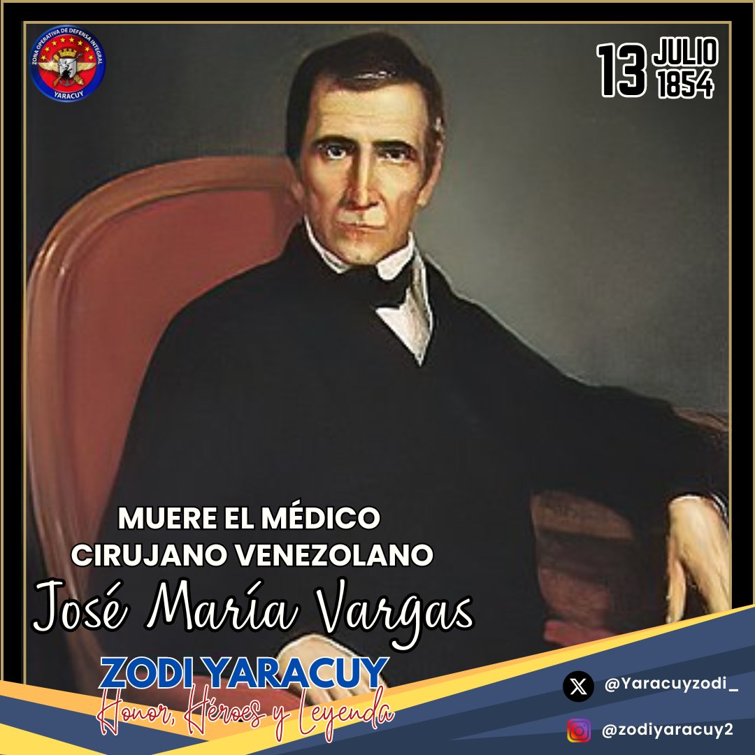 #13Jul Tal día como hoy fallece el Dr José María Vargas, médico y político venezolano, quien dejó un legado importante en la historia de Venezuela, siendo recordado por su contribución al desarrollo de la medicina en el país y por su compromiso con la libertad y la democracia.