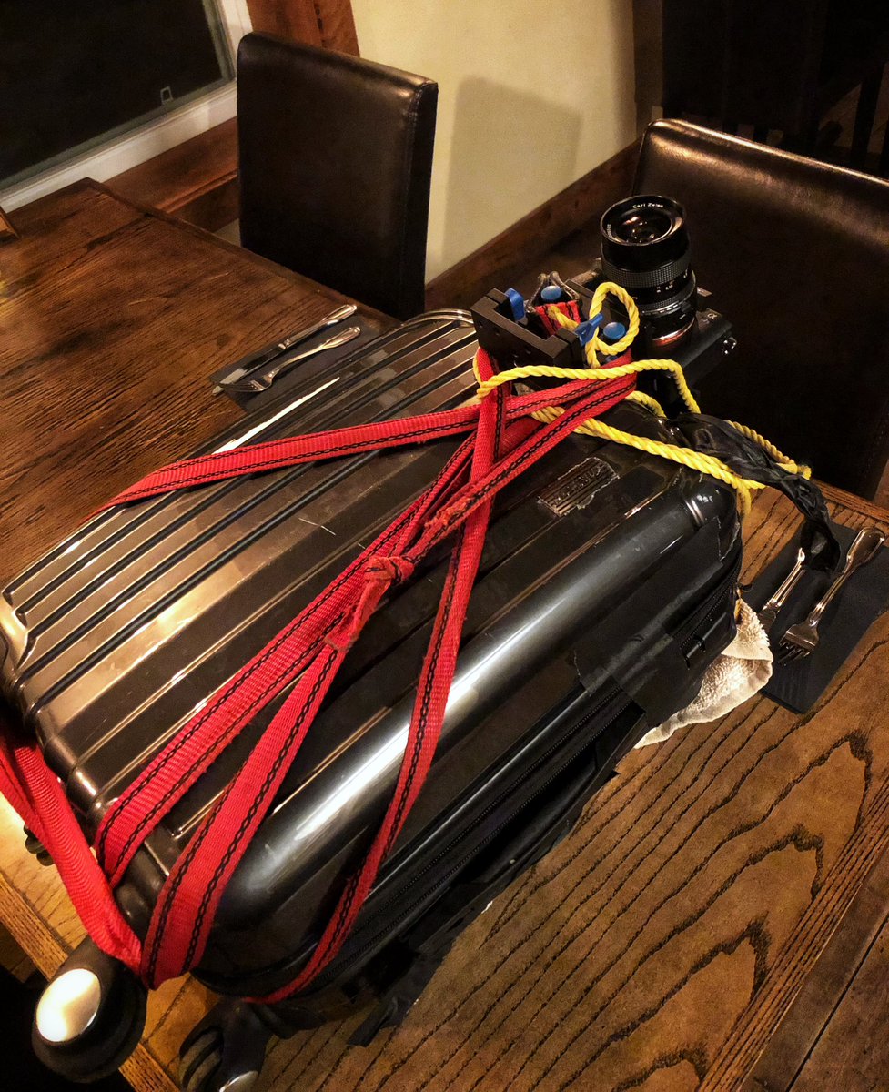 GavinBooth's tweet photo. #shittyrigs - needed a set-up for the POV from a dead body being dragged by an actor looking down at the body’s face. Suitcase and rope did the trick. #dollargeneralfilmmaking #notfancy #justmakeshit https://t.co/wiUpvl3I5g