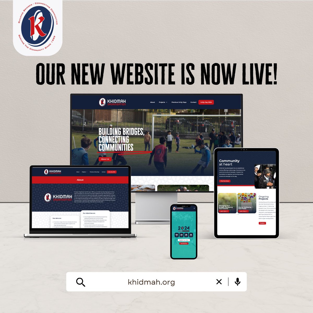 🚀 Exciting news! We’ve launched our new website

Discover more about us, our past and upcoming projects and more information about our CommUNITY Fundays 🎉

You can also keep up to date with the football scores during this Sundays CommUNITY Funday! ⚽️

khidmah.org