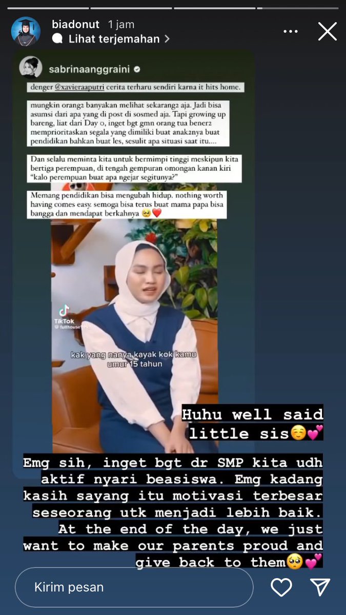 ‘kasih sayang itu motivasi terbesar seseorang untuk menjadi lebih baik’

thats true! 
orang-orang yang hebat, pinter berprestasi, pasti mayoritas berasal dari keluarga cemara dan pastinya ga pernah kekurangan kasih sayang dari keluarganya. 

#xaviera #sandy #clashofcampions