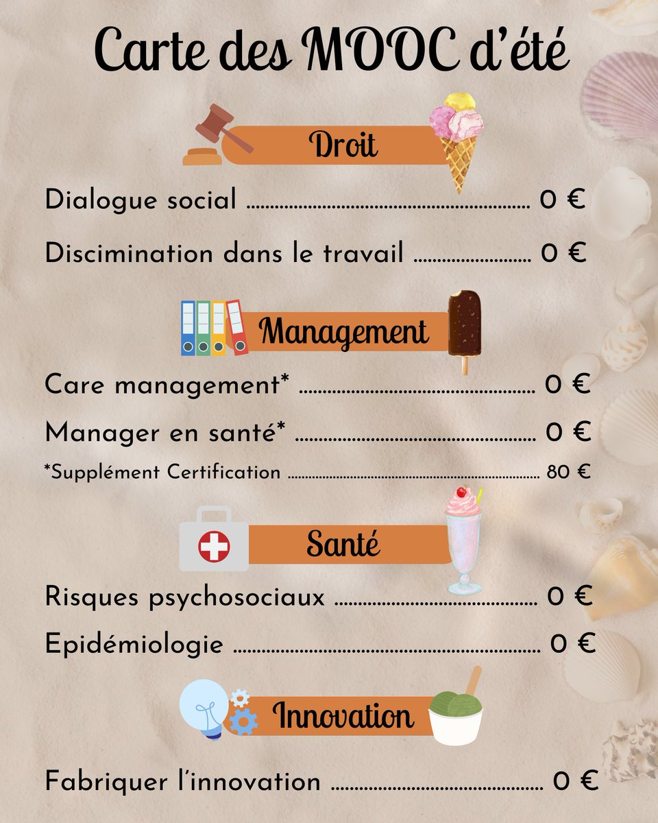 Choisissez votre saveur parmi les #MOOC du <a href="/LeCnam/">Le Cnam</a>  ouverts cet été ! 🍨 

Inscrivez-vous sur <a href="/FunMooc/">France Université Numérique</a> ➡️ fun-mooc.fr/fr/cours/?avai…

Bel été à tous ! ☀️