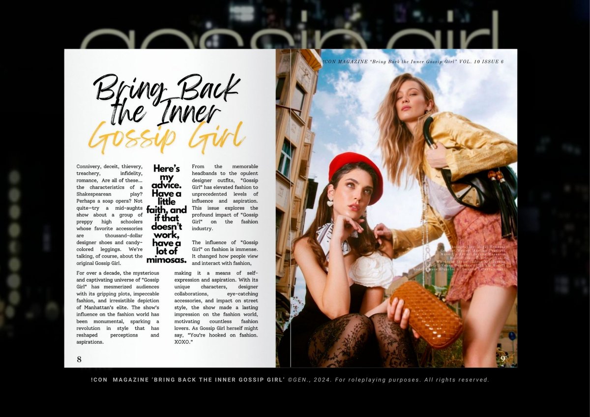 ㅤ
And now for the greatest release, !𝐂𝐎𝐍 𝐅𝐀𝐒𝐇𝐈𝐎𝐍 𝐌𝐀𝐆𝐀𝐙𝐈𝐍𝐄 Volume 10 Issue 6 presents 'BRING BACK THE INNER GOSSIP GIRL' : online.fliphtml5.com/opnrg/bxrp/#p=1

P.S. Rotate your device to landscape and use full screen for the best view of the magazine.
️️ ️️ㅤ