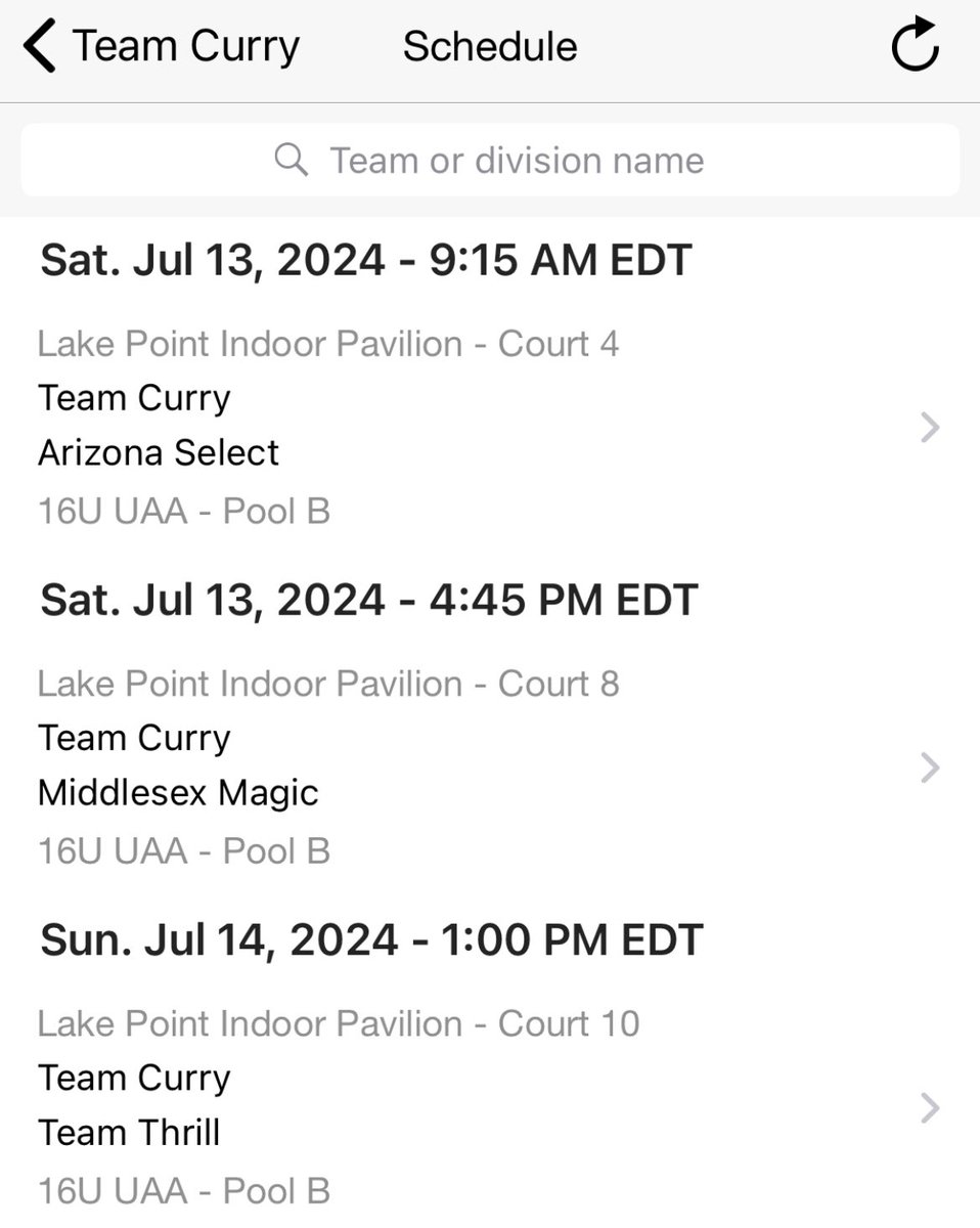 Big Time UAA Session Schedule for <a href="/TeamCurry/">Team Curry</a> 16u
