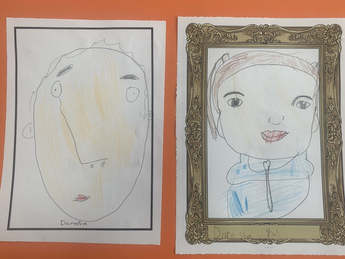 StSilasY2's tweet photo. My class did these portraits over a year ago on our transition day when they were still in their Reception class. Now look at the details we include in our portraits! 

Imagine what they’d look like in another 365 days! https://t.co/89rl0ei7Tf