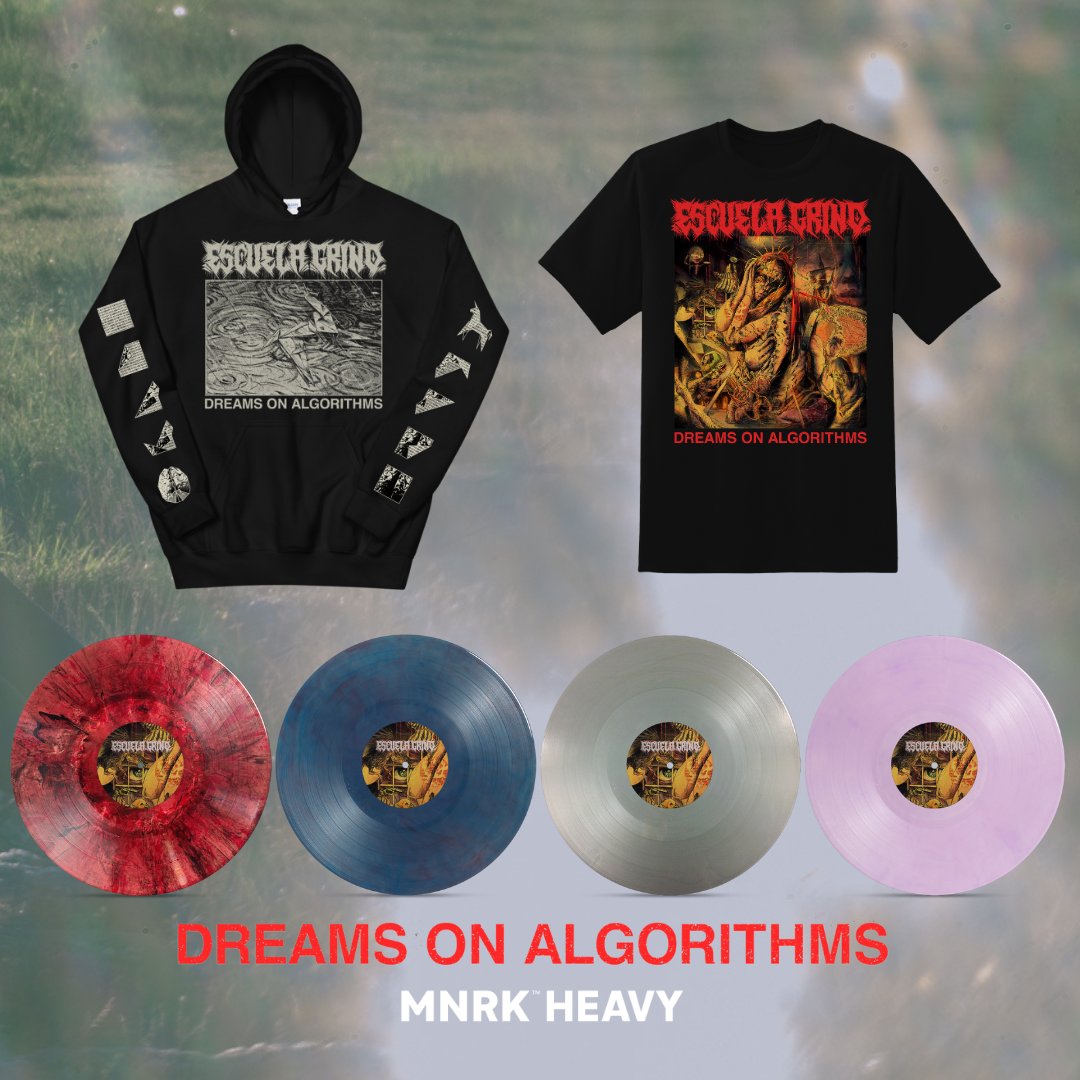 👕📀 <a href="/escuela_grind/">ESCUELA GRIND</a>'s upcoming album 'Dreams On Algorithms' Merch and LPs are now available for purchase exclusively on the MNRK Heavy store 🧨

Grab your's while supplies lasts ⏬
escuelagrind.ffm.to/dreamsonalgori…