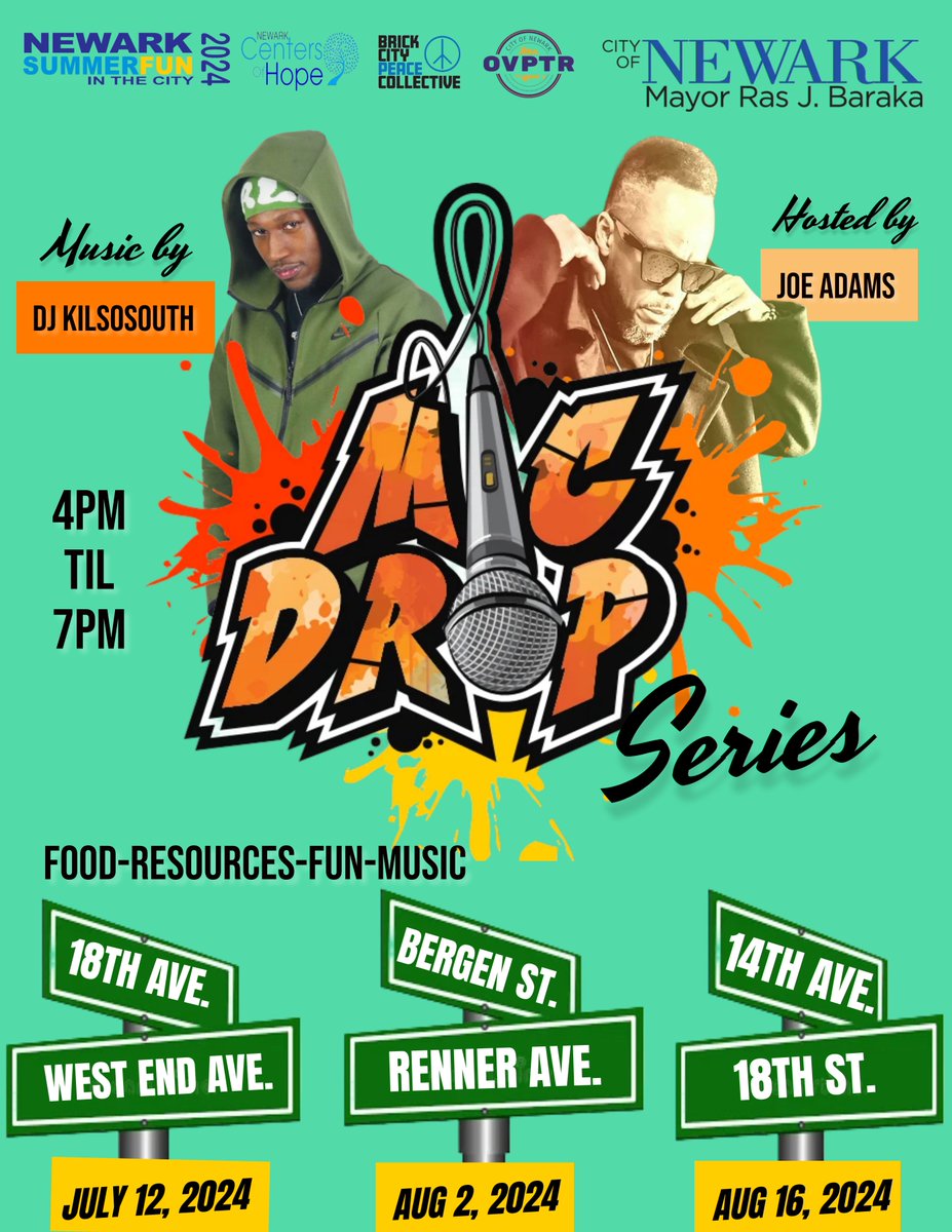 Kicking off this week, don't miss the Mic Drop Series! 🎤🎶 Join us for an epic evening of food, fun, resources, and incredible music by DJ Kilsosouth, hosted by Joe Adams. ✨ 

⏰ Time: 4 PM - 7 PM

#NewarkSummerFun2024 #MicDropSeries #CommunityVibes #MusicMagic #ovptr