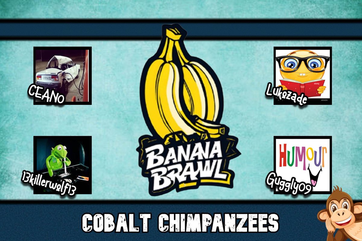 Announcing the Cobalt Chimpanzees for Banana Brawl 1!

<a href="/CEAN0notreal/">CEAN0</a> <a href="/LukoZadeMC/">Luke Lukozade</a> 13killerwolf <a href="/Guggly09/">Guggly09</a> 

Watch them compete on the 13th of July 1pm EST!