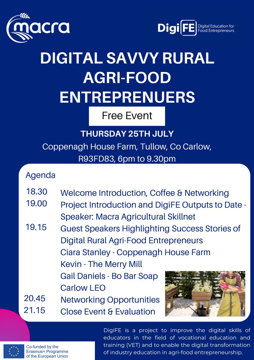 Join us on the evening of Thursday 25th July for an exciting evening highlighting some talented and digitally savvy rural agri-food entrepreneurs. Register here: shorturl.at/QkYmj #digiFE #freeevent