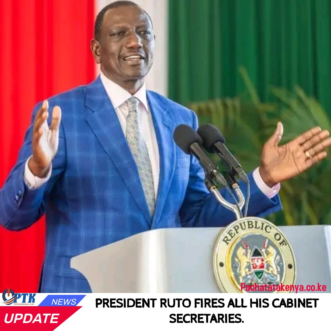 In a surprising move, President William Ruto has today dismissed all his cabinet secretaries, triggering a significant political shake-up. The decision, announced earlier today, has sent shockwaves through the government and the public alike. pachatatakenya.co.ke/2024/07/11/pre…