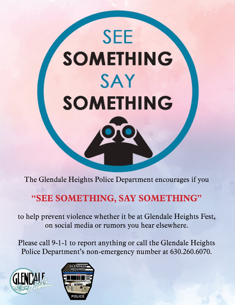 The safety of all #ghfest2024 goers is of the utmost important to us. This is why now more than ever, we encourage you to speak up and if you "See Something, Say Something"! Let us know by calling 630.260.6070 or call 911. Help us make this a safe and fun event for everyone!