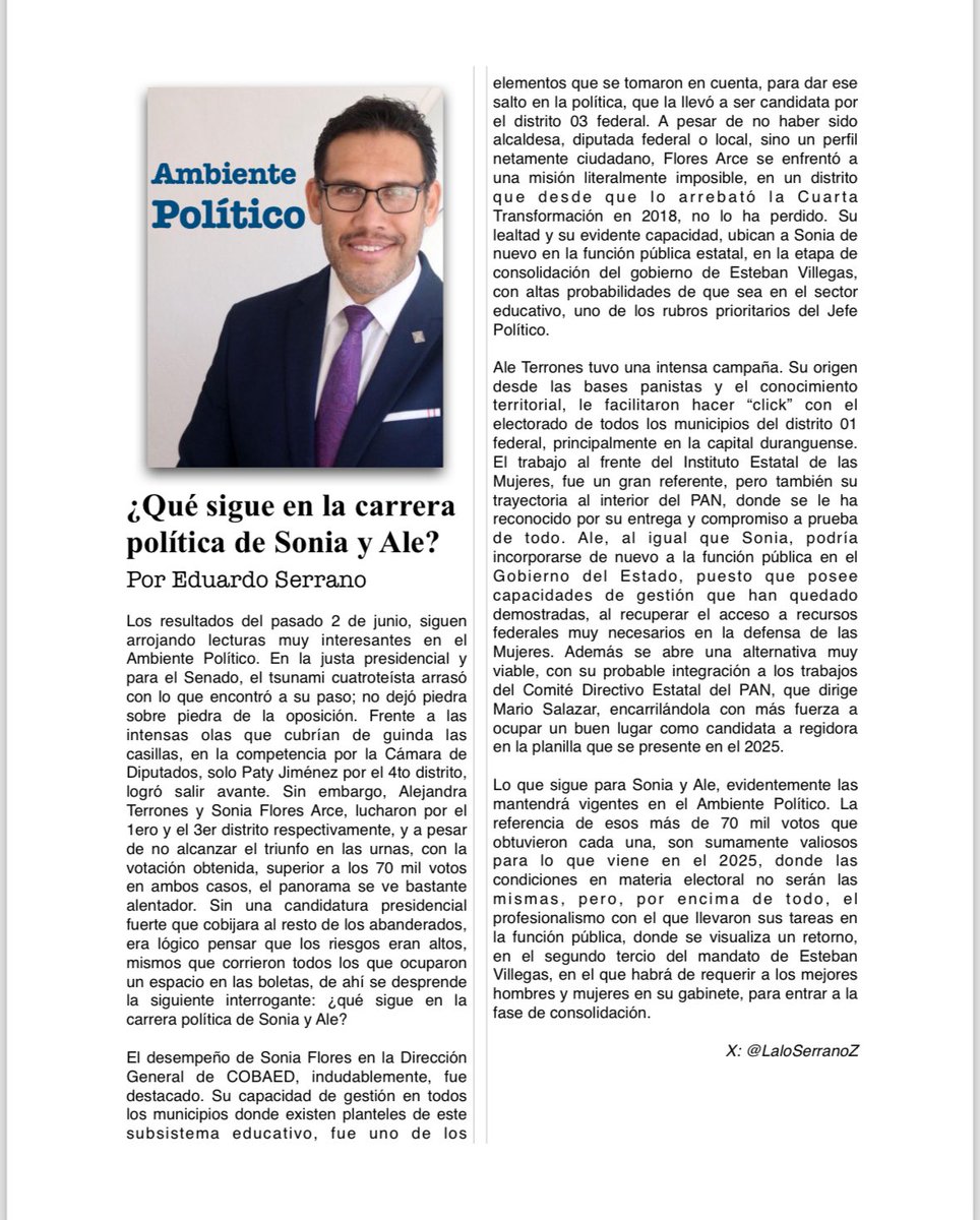 LaloSerranoZ's tweet photo. Buen dia, va el #AmbientePolítico ¿Qué sigue en la carrera política de @SoniaFloresArc1 y @alejandrat8a? Cada una, obtuvo una votación superior a los 70 mil sufragios y el desempeño de ambas, como funcionarias, ha sido destacado…
@Raymundocaja @SamuelHdezF @CRISTHIANSIDA @zimag @MtroDelaRosa