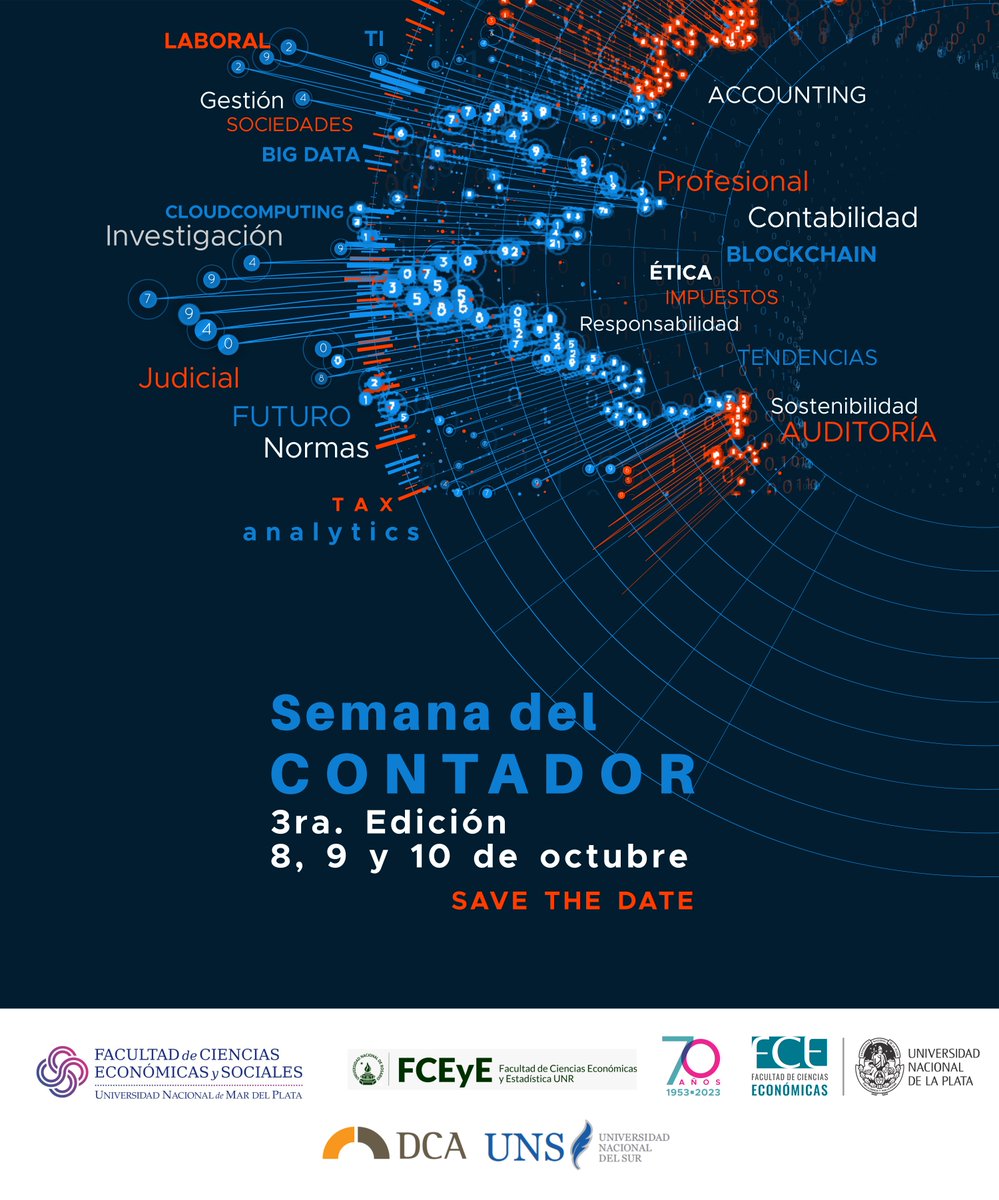 depcont_fceunlp's tweet photo. 🎉 𝑺𝒆𝒎𝒂𝒏𝒂 𝒅𝒆𝒍 𝑪𝒐𝒏𝒕𝒂𝒅𝒐𝒓 𝟐𝟎𝟐𝟒

🙌🏼Desde el Depto. de Contabilidad estamos organizando la 𝒕𝒆𝒓𝒄𝒆𝒓𝒂 𝒆𝒅𝒊𝒄𝒊ó𝒏 de la Semana del Contador en conjunto con @fceys , @EconomicasUNR y @DCA_UNS 

📅Se llevará a cabo los días 8, 9 y 10 de Octubre. https://t.co/ovegRpf2ZU