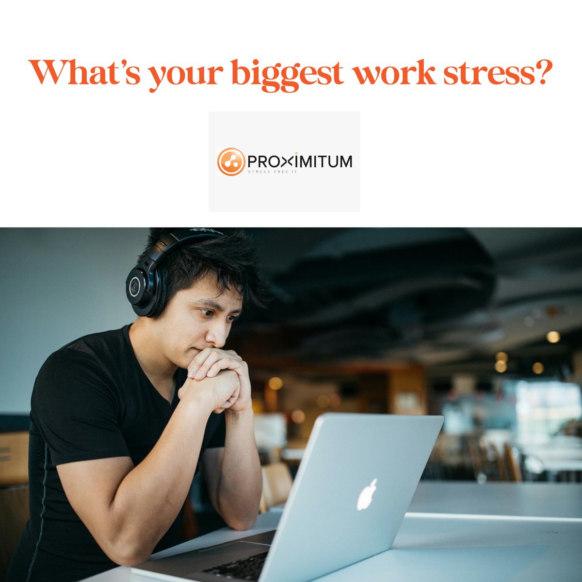 Proximitum's tweet photo. Most companies will admit to finding any IT issues extremely stressful in the workplace. 

That's why we offer 24/7 support to our customers.

Our aim is to manage and maintain a seamless network for you to work from. Keeping you on track, safe, and stress free.

#ITSupport https://t.co/2Dkt5oCTY9