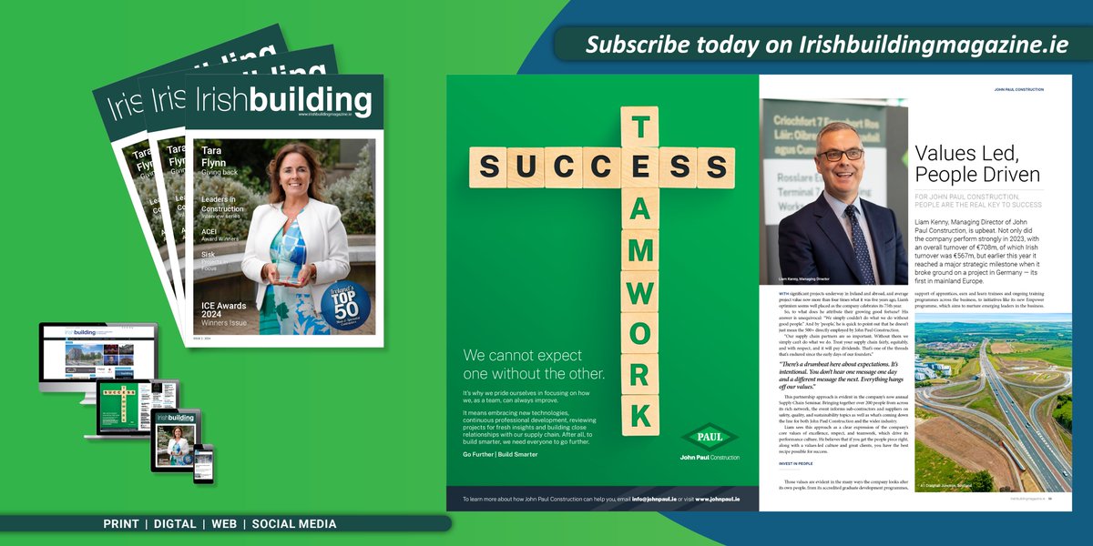 IrishBuildingOL's tweet image. As part of our #LeadersinConstruction interview series, Liam Kenny, Managing Director of John Paul  Construction, highlights the company’s impressive performance in 2023.
Read Here page 53 edition.pagesuite-professional.co.uk/html5/reader/p…
#irishbuilding #Top50