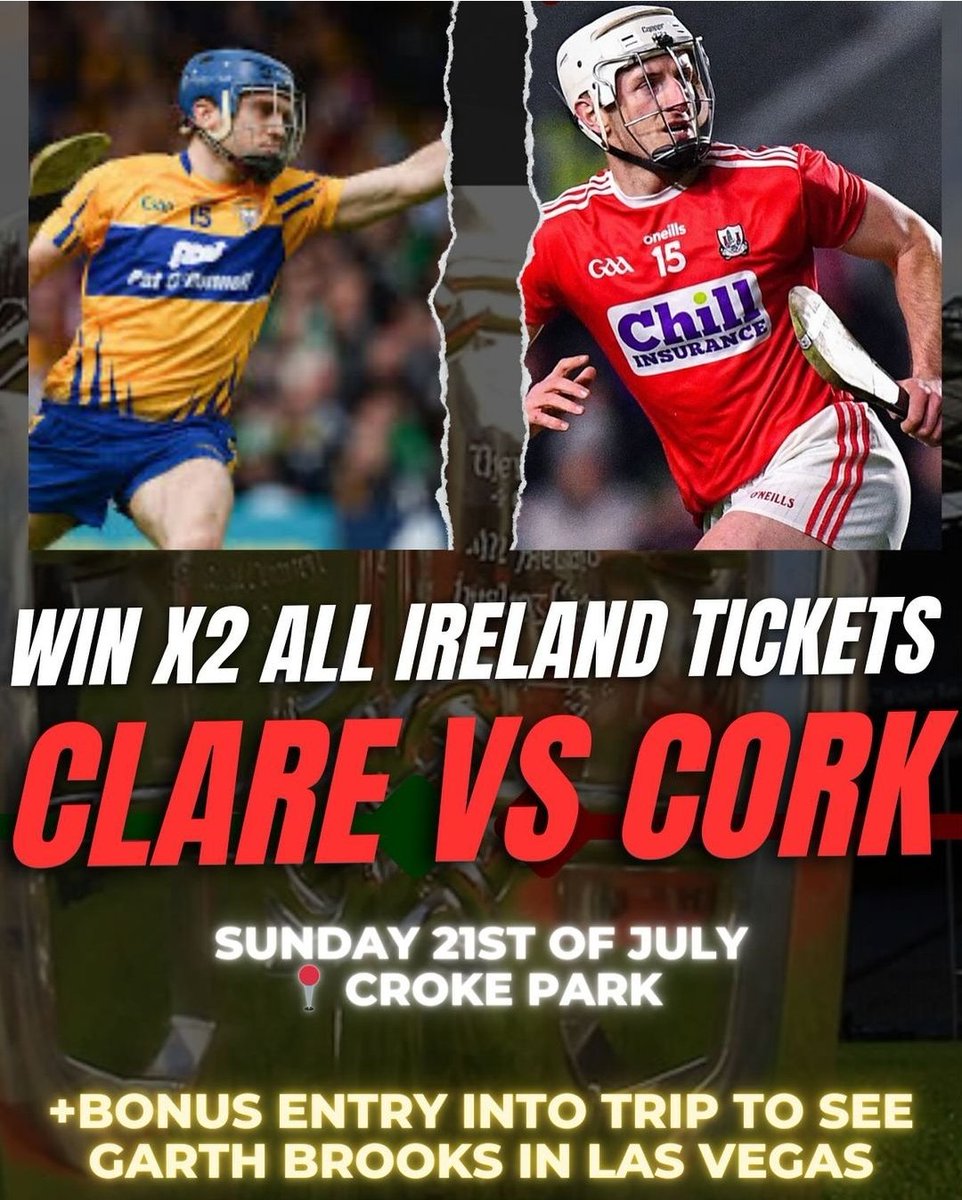 ✨️✨️Competition time✨️✨️, Simply Like and Share this post to be in with a chance to win 6 free entries to our draw for 2x All Ireland Hurling Stand tickets plus 1 free entry into our Vegas draw

Secure your place in the draw by purchasing below 

bit.ly/Garth_Vegas24