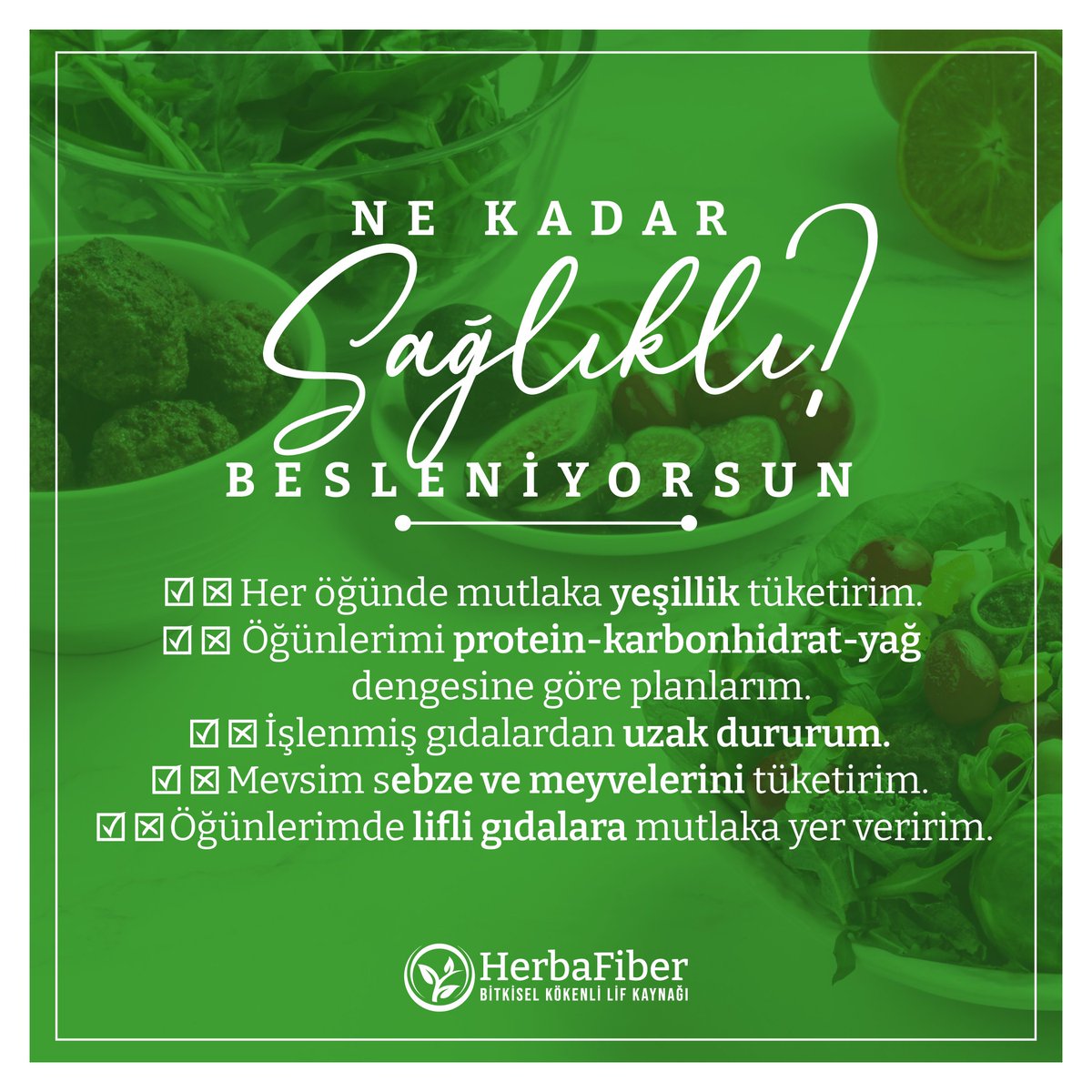 Ne kadar sağlıklı beslendiğini hiç düşündün mü? 🤔

💚 Zinde ve uzun bir yaşam için sağlıklı ve dengeli beslenmek oldukça önemli. Görselde bazı sağlıklı beslenme alışkanlıklarına yer verdik. 

#talyabitkisel #herbafiber #lifkaynağı #lifligıdalar #prebiyotik  #kendimiseviyorum