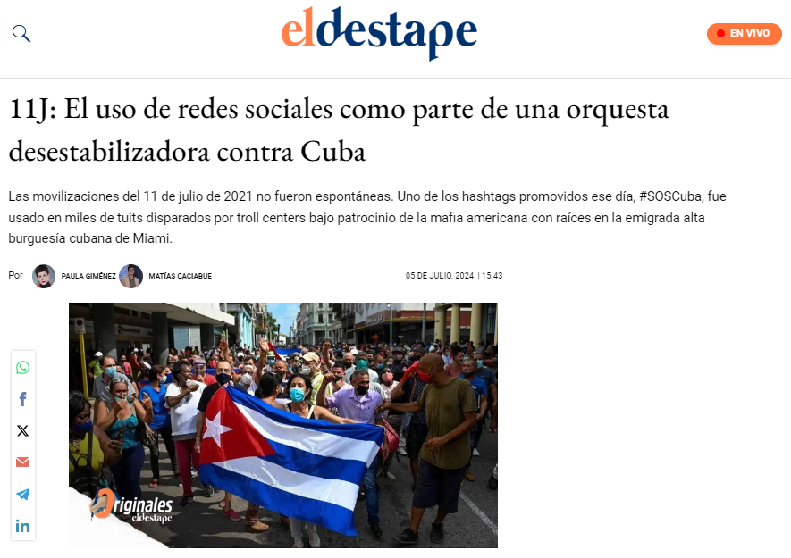 #Cuba #MejorSinBloqueo
Hoy se cumplen 3 años de aquel 11 de julio de 2021, cuando las plataformas de internet se inundaron de fake news que promovían la desestabilización de una parte de la ciudadanía cubana en protesta contra el gobierno de Miguel Díaz-Canel.

Abro hilo🧵