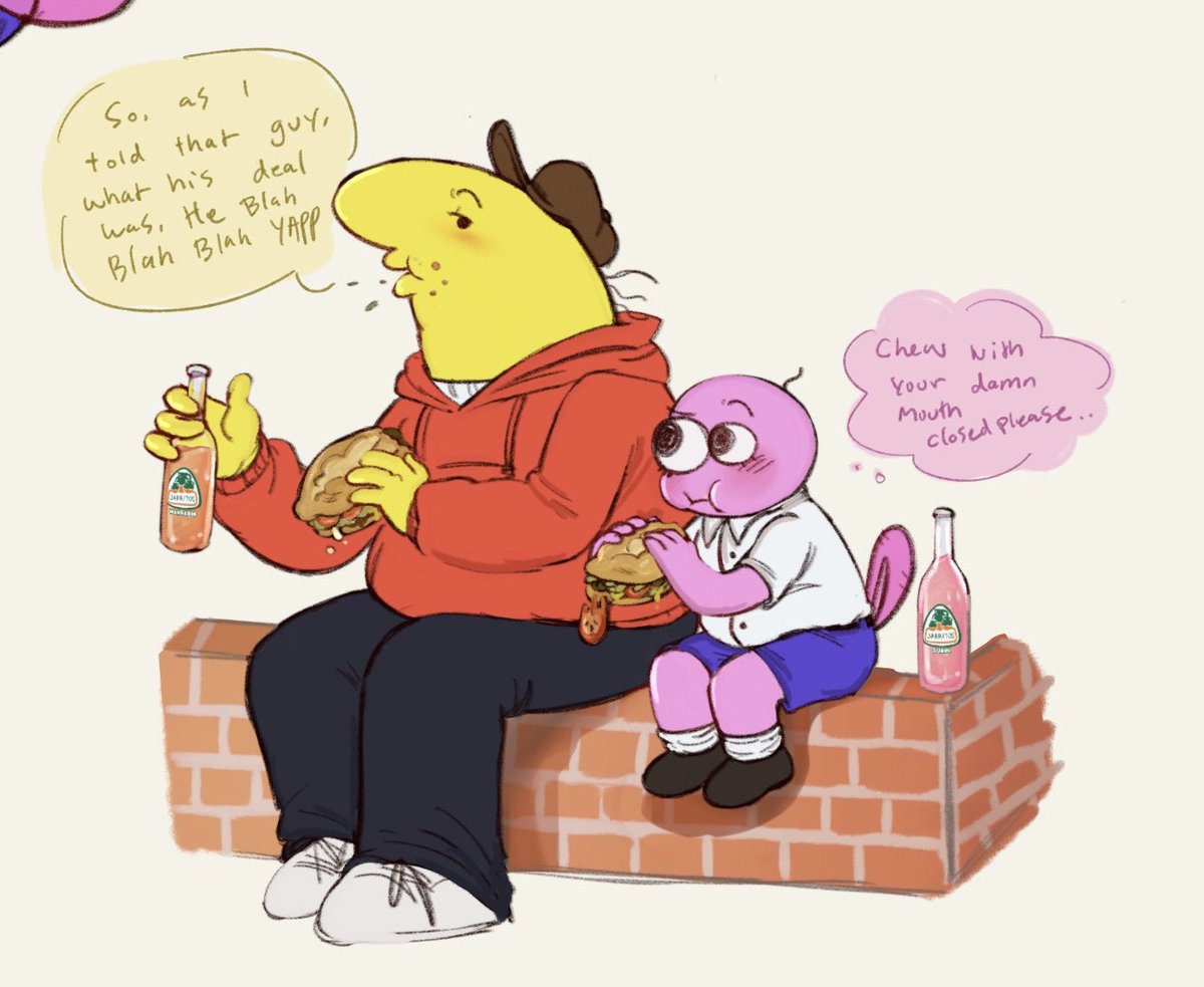 BeefCak3s's tweet image. And here’s them eating a torta with a jarritos cuz it’s my fav
#smilingfriendsfanart 
#charpim #pimpimling #charliedompler