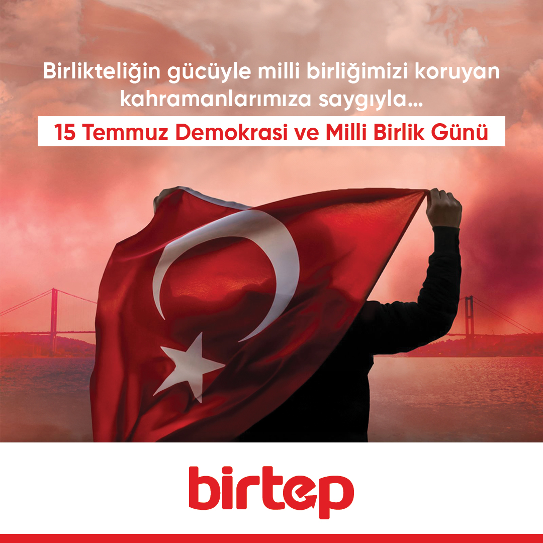 BirtepTR's tweet photo. Bugün, Türk milletinin birlik ve beraberliğinin ne kadar güçlü olduğunu bir kez daha haykırıyoruz. Bu uğurda canlarını feda eden şehitlerimizi rahmet ve minnetle anıyoruz... 🙏🏻🇹🇷

#Birtep #15Temmuz #15TemmuzDestanı #15TemmuzDemokrasiveMilliBirlikGünü https://t.co/cb6DvDHhVh
