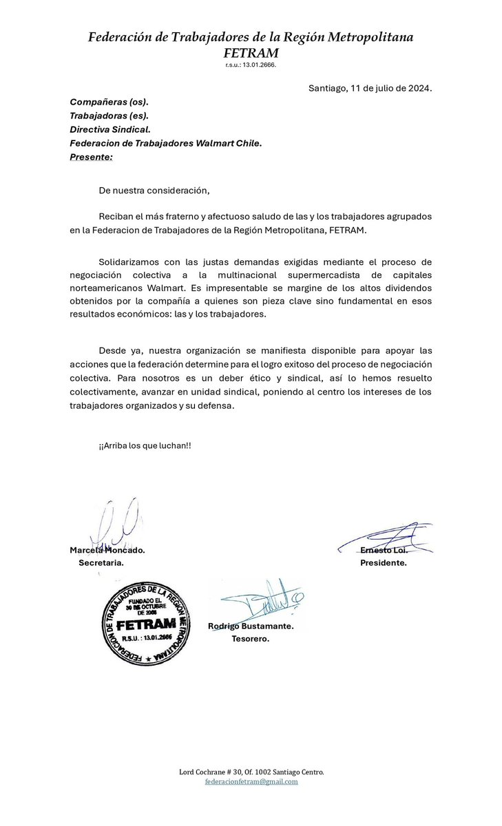 Solidaridad con los trabajadores en Huelga supermercado <a href="/LIDERcl/">Lider.cl</a>