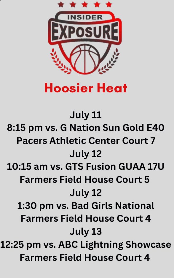 SCHEDULE CHANGES FOR JULY 11-13 FOR HOOSIER HEAT: