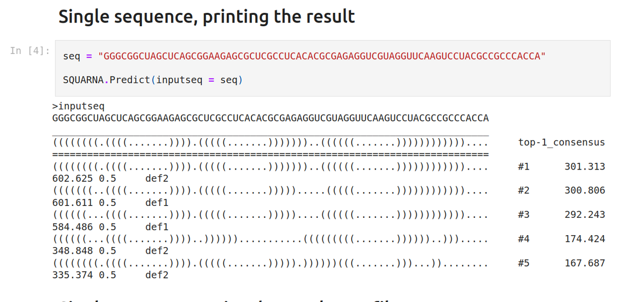 febos41's tweet photo. Now it's that simple to predict #RNA secondary structure with SQUARNA Python3 library:

pip install SQUARNA

import SQUARNA
SQUARNA.Predict(inputseq="CCCGNRAGGG")

Demo:
https://t.co/oTdNFXxULt

BioRxiv:
https://t.co/WX00VSnU2h
#science #bioinformatics https://t.co/rkkdHhSegq