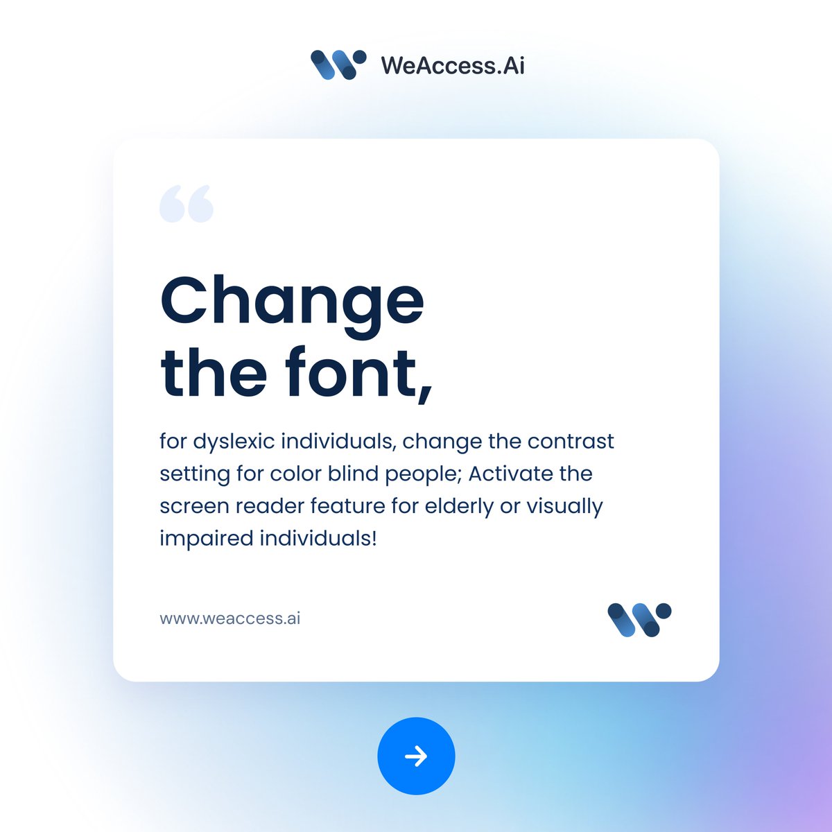 weaccessai's tweet photo. Make your website accessible to everyone and perfect the user experience with WeTool!

#WeTool #weaccess  #WCAG  #ai #tehnology #digitalaccessibility #artificialintelligence #accessibilityforeveryone #blindlife #techforblind https://t.co/hQomgNrKrn