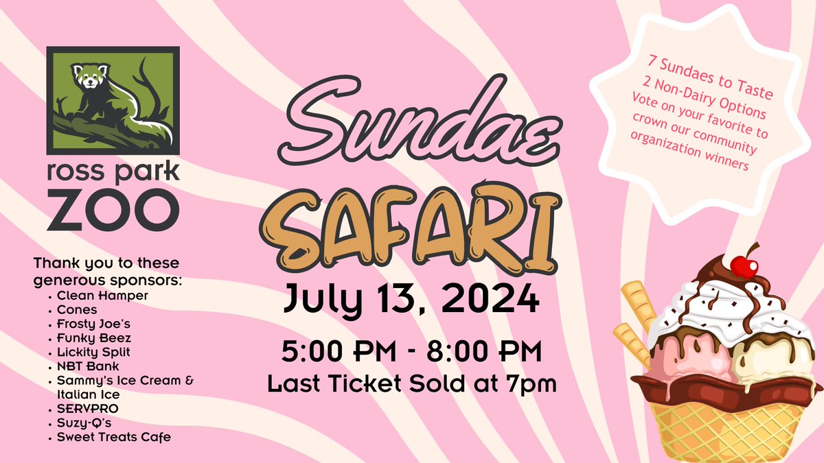 Roberson Museum is delighted to be participating in <a href="/rossparkzoo/">Ross Park Zoo</a>'s second annual Sundae Safari this Saturday from 5pm - 8pm!

🎟️Advanced tickets can be purchased at: bit.ly/3S2PZmK

🍨Make sure to try Roberson's Lip-Smacking Llamacorn Sundae while you're there!