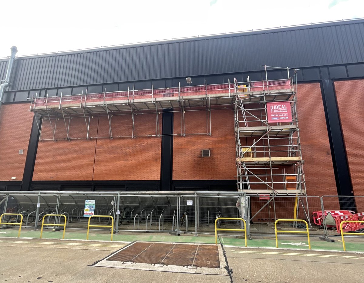 The 'Ideal Cantilever' on a smaller scale to facilitate brickwork repair above bike shed. This method of application omitted the requirement for spanning the 17m long structure with beam work.