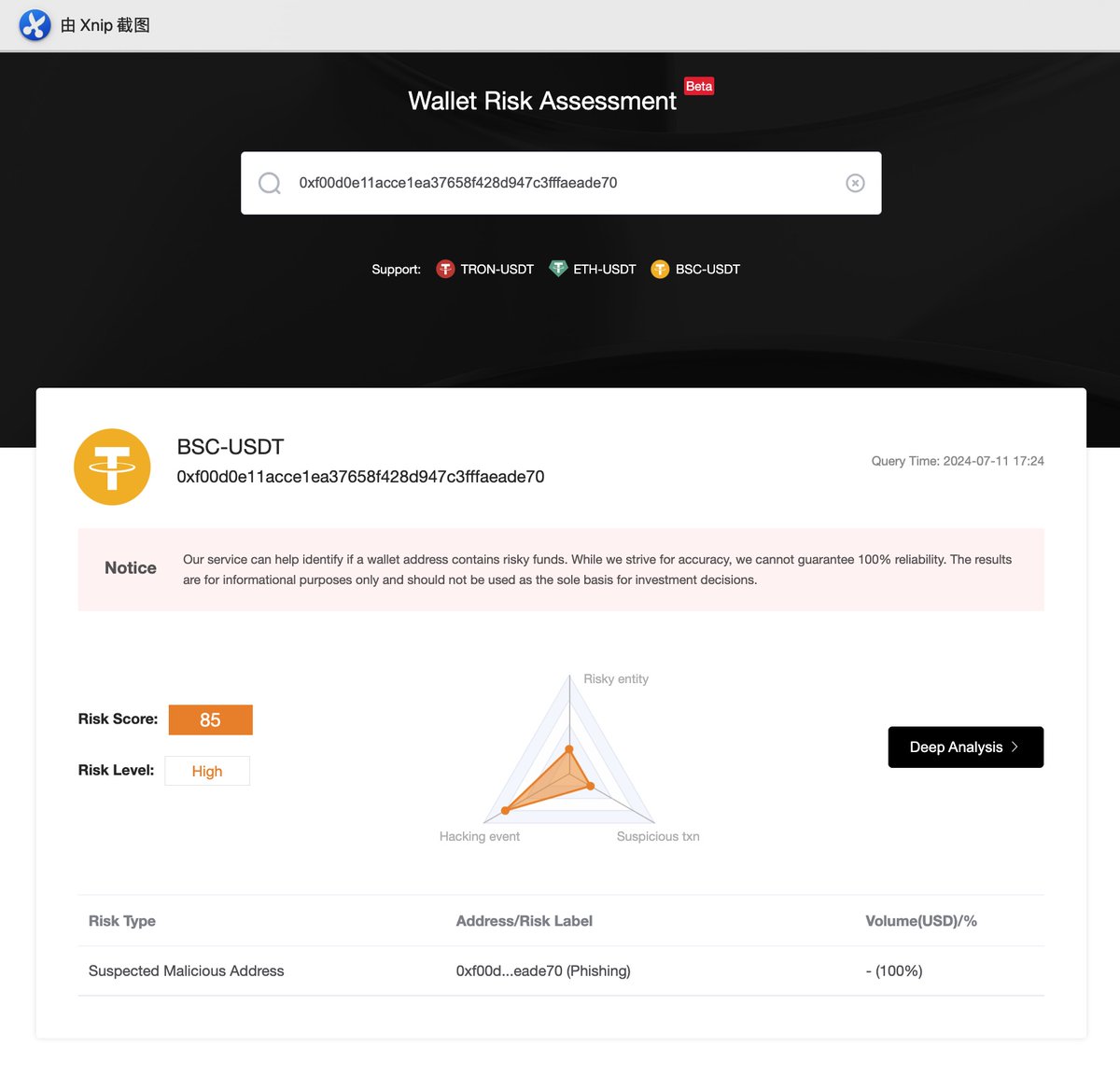 🕵️最近黑U 泛滥，我们在MistTrack 平台上上线了个小工具，方便查询你关心的钱包地址是否存在黑U 风险：  https://t.co/QasgEaler5 注意，该查询仅用于