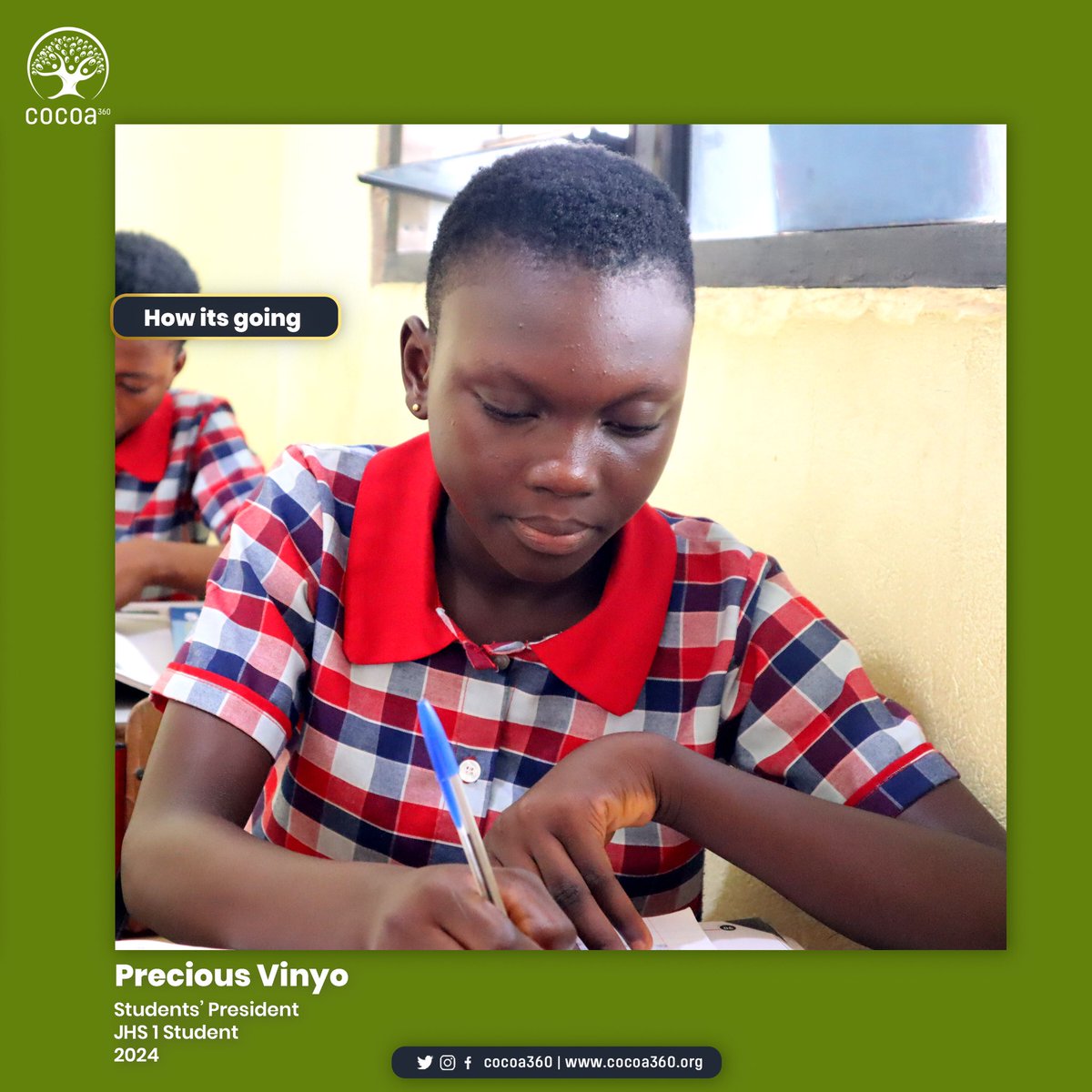 cocoa360_'s tweet photo. Throwback Thursday!
Back in the day, Precious Vinyo was just starting out at the Tarkwa Breman Girl’s school in the Kindergarten class. Look at that determined little face, ready to take on the world.

Fast forward to now, and look at Precious today! https://t.co/VkZS7tBvDj