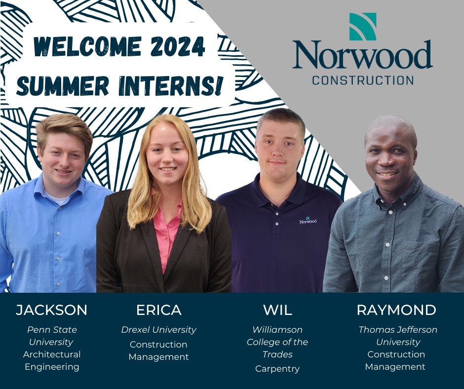 We're thrilled to have you with us this summer. Welcome to the team!

#NorwoodBuilds #SummerIntern #ArchitecturalEngineering #ConstructionEngineering #ConstructionManagement #Intern