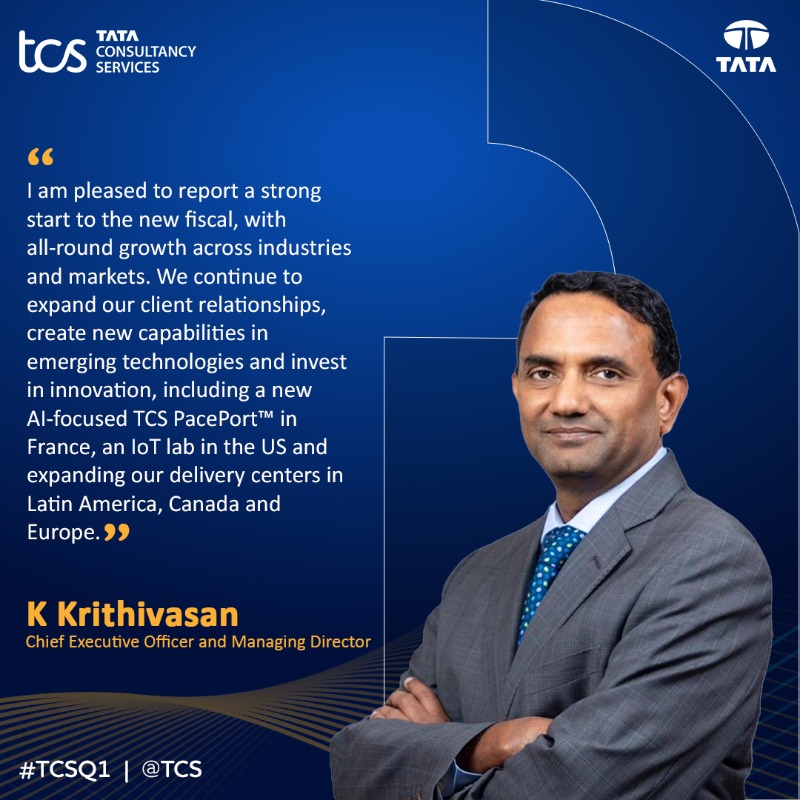 TCS's tweet photo. The #TCSQ1 FY 2024-25 results are out and here's what our leaders have to say. Download the Press Release:
https://t.co/PVFoPTwQ6G
https://t.co/Cp1CNokyhw