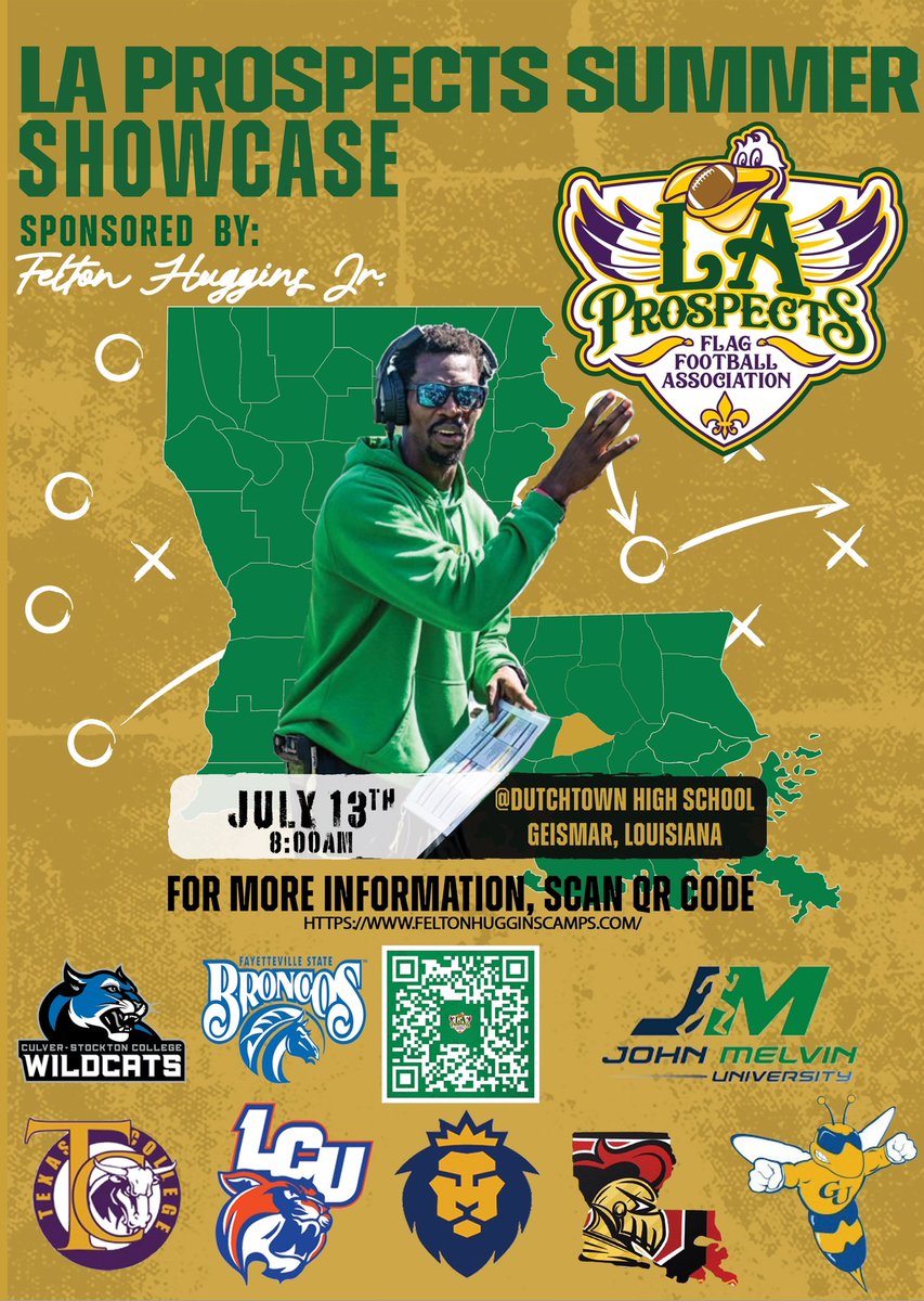 Felton Huggins Jr. (@f_huggins80) on Twitter photo 🏈2 Days Left 🏈
We are 2 days away from the LA Prospects Showcase Camp July 13th at Dutchtown HS, LA, Will be a great turnout. Pre-Registration is still available.
Camp Day Walk-Ups are welcome.
➡️Sign up @ feltonhugginscamps.com
<a href="/KYSUFB/">Kentucky State University Football</a> #CloseTheGAP #BredDifferent 🏈2 Days Left 🏈
We are 2 days away from the LA Prospects Showcase Camp July 13th at Dutchtown HS, LA, Will be a great turnout. Pre-Registration is still available.
Camp Day Walk-Ups are welcome.
➡️Sign up @ feltonhugginscamps.com
<a href="/KYSUFB/">Kentucky State University Football</a> #CloseTheGAP #BredDifferent