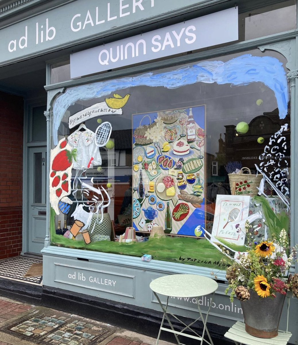 OPEN UNTIL LATE TONIGHT AT THE <a href="/adlibgallery/">Ad Lib Gallery</a> 🍾 Come join us for late-night shopping &amp; free drinks! 

Ad Lib Gallery
10 Church Road
Wimbledon Village

In collaboration with QUINN SAYS

Window artwork by HAZ. <a href="/chomley_harriet/">Harriet Chomley</a>