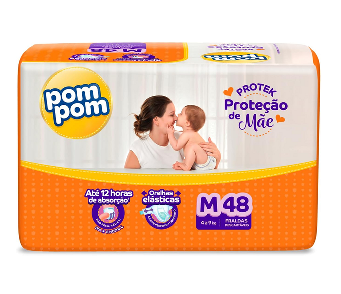 Fralda Pom Pom Protek Proteção de Mãe Mega M 48 Unidades
