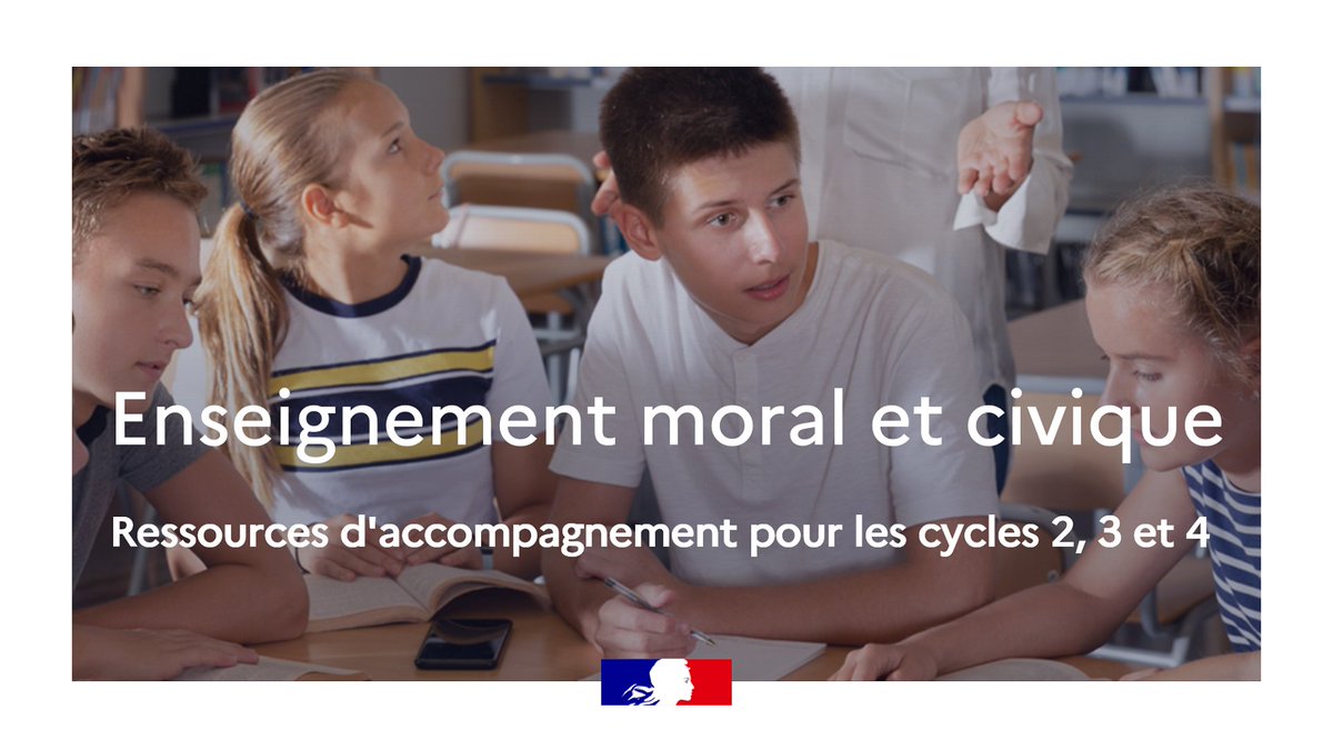 🆕 Découvrez les nouvelles ressources d'accompagnement pour l'enseignement moral et civique (cycles 2 à 4)

- L’émission « Regards sur » consacrée au nouveau programme d'#EMC à l’école élémentaire
- Le vademecum « Éduquer à la citoyenneté au cycle 4 »

▶ eduscol.education.fr/2708/enseignem…