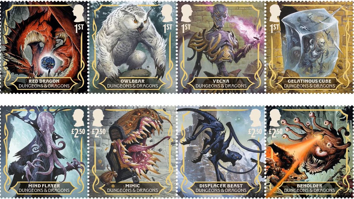 IGN's tweet photo. Dungeons &amp; Dragons has teamed up with UK postal service Royal Mail to create a line of D&amp;D stamps and other merchandise to celebrate the role-playing game's 50th anniversary. https://t.co/v3wqozRi3v https://t.co/H8QPeNjme2